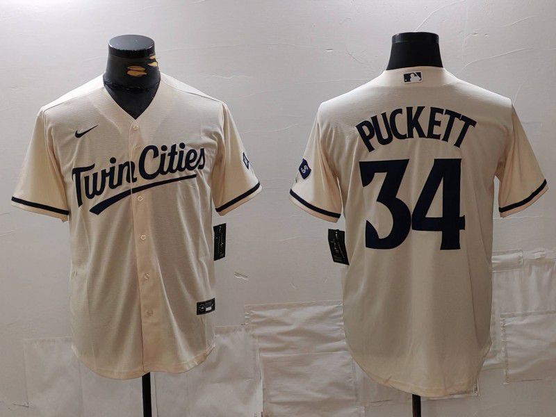 Men Minnesota Twins #34 Puckett Cream Game 2024 Nike MLB Jersey style 1